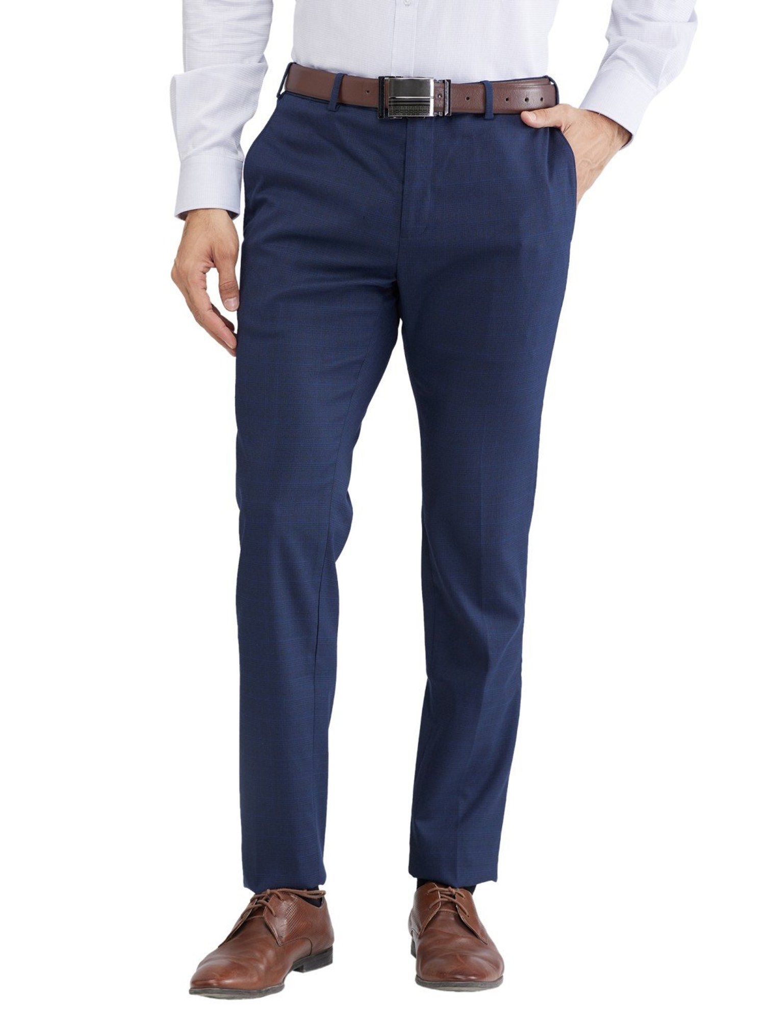 Raymond Blue Slim Fit Checks Trousers