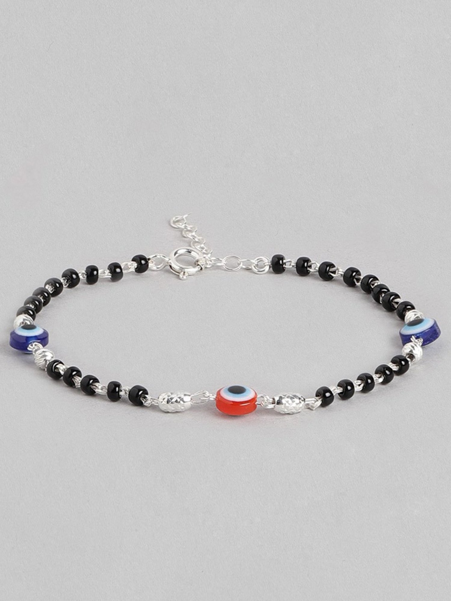 Zavya 92.5 Sterling Silver Evil Eye Bracelet in Rhodium-Plating