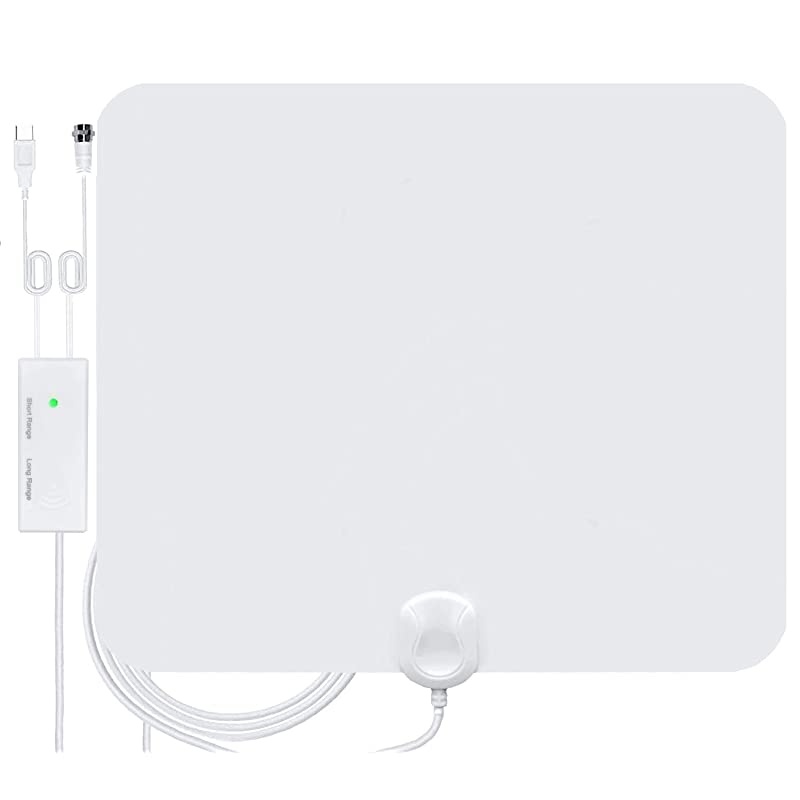 White Indoor HDTV Antenna, 30-180Miles Long-Range, with Swich Amplifier, 16ft Coaxial Cable