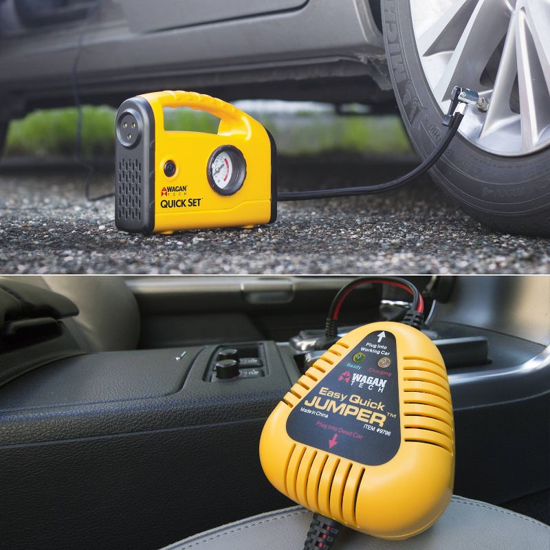 Wagan 12V Quick Set Inflator Compressor and Jumper Yellow