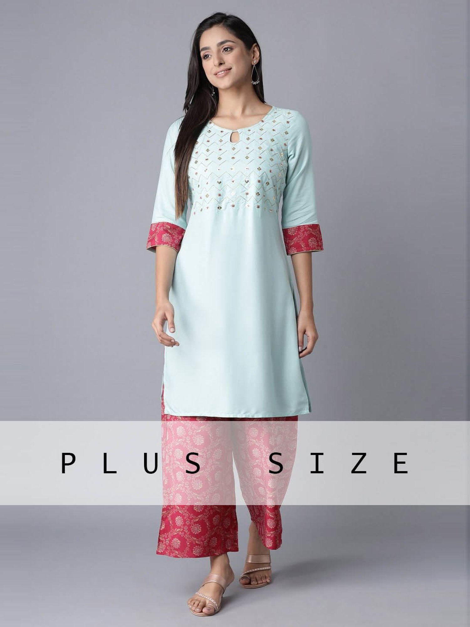 Aure by Aurelia Blue & Pink Embellished Kurta Palazzo Set