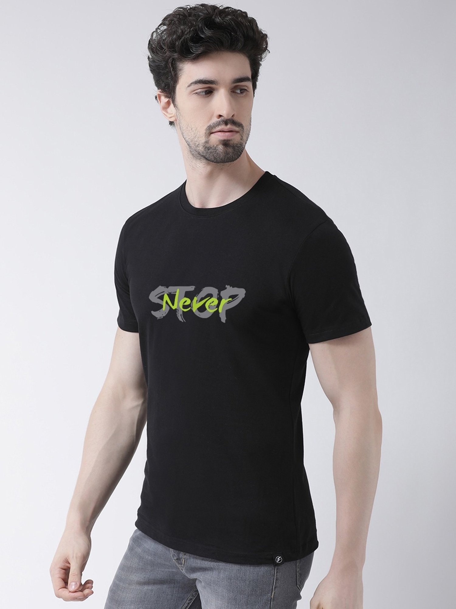 Friskers Black Cotton Slim Fit Printed T-Shirt