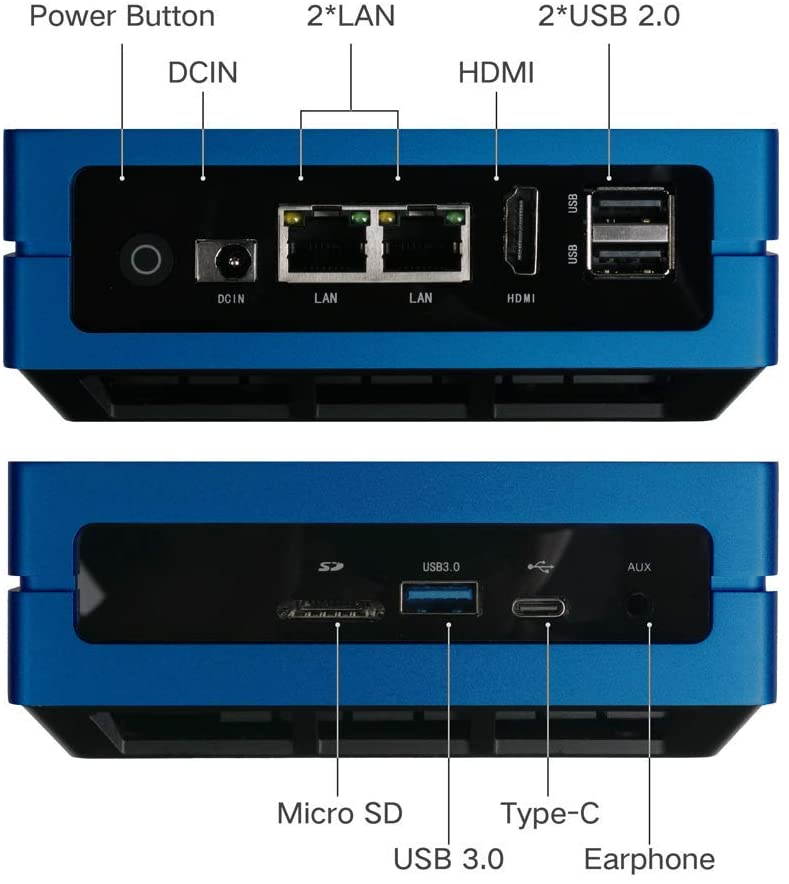 Mini PC, Odyssey X86 Blue J4105 Windows 10 Desktop Computer, Intel Celeron Processor 8GB RAM and 128GB External SSD with Re_Computer Case,Dual Gigabit Ethernet, Dual Band Wi-Fi, 4K HD, Dual Screen