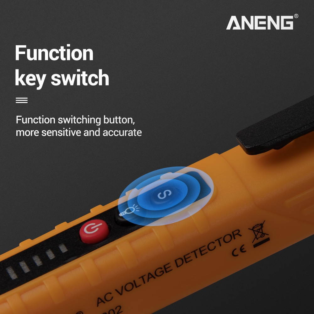 ANENG VD802 Non-contact AC Voltage Detector Tester Meter 12V-1000v Pen Style Electric Indicator LED Outlet Voltage Dectetor Sensor Wit