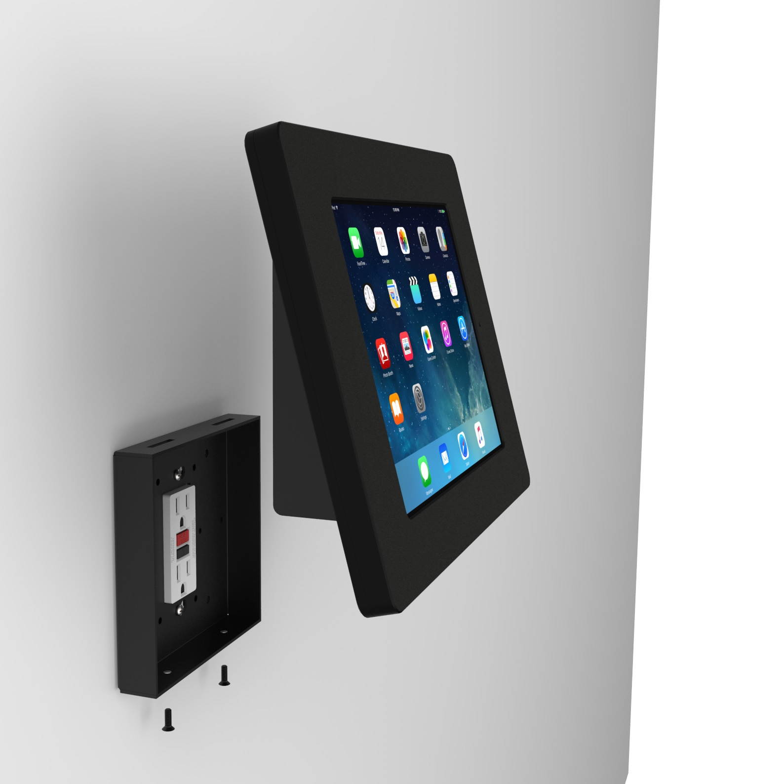 VidaMount Black Home Button Covered Enclosure and Fixed Tilted 15&deg; Wall Mount [Bundle] compatible with iPad 9.7 (5th / 6th Gen), Pro 9.7", Air 1/2