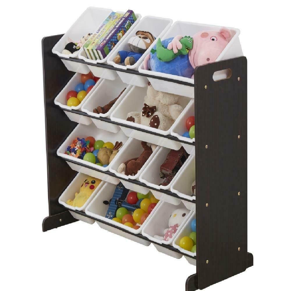 Kids Toy Storage Organizer with 16 Plastic Bins Box Children MDF Rack X-Large