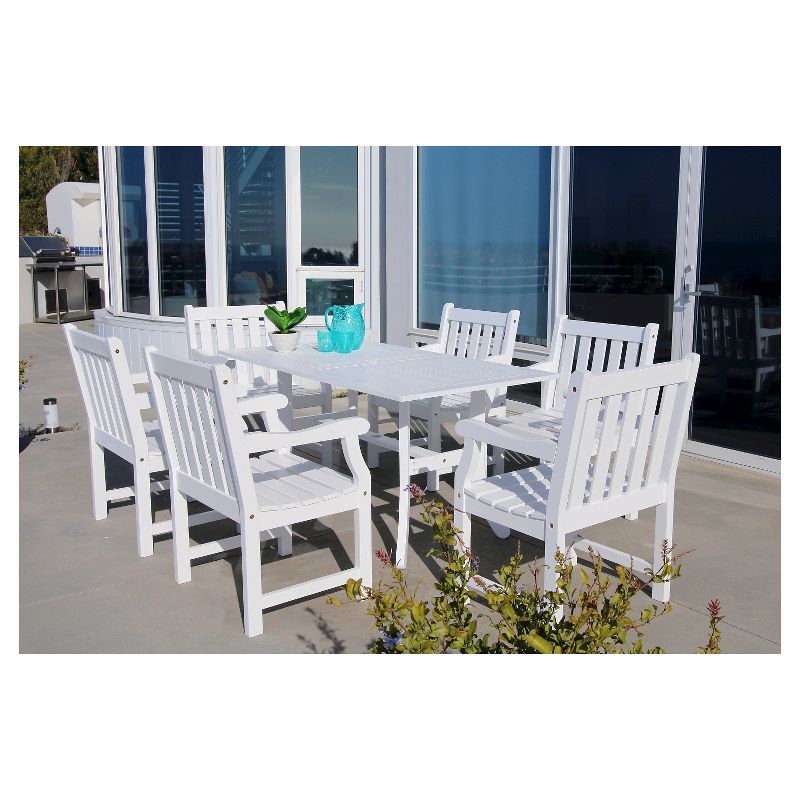 Bradley 7pc Rectangle  Wood Patio Dining Set - White - Vifah