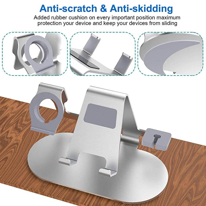 3 in 1 Charging Stand for Apple Watch, iPhone & Airpods Pro,  Charging Dock Compatible with iPad, iPhone, Apple Watch Series SE/ 6/5/4/3/2/1, Airpods Pro/2/1(Charger & Cables NOT include) Silver