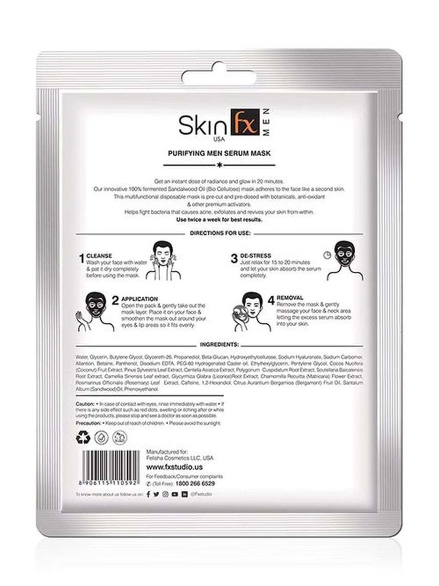 Skin Fx Purifying Men Serum Mask for Dull & Tired Skin - 25 ml