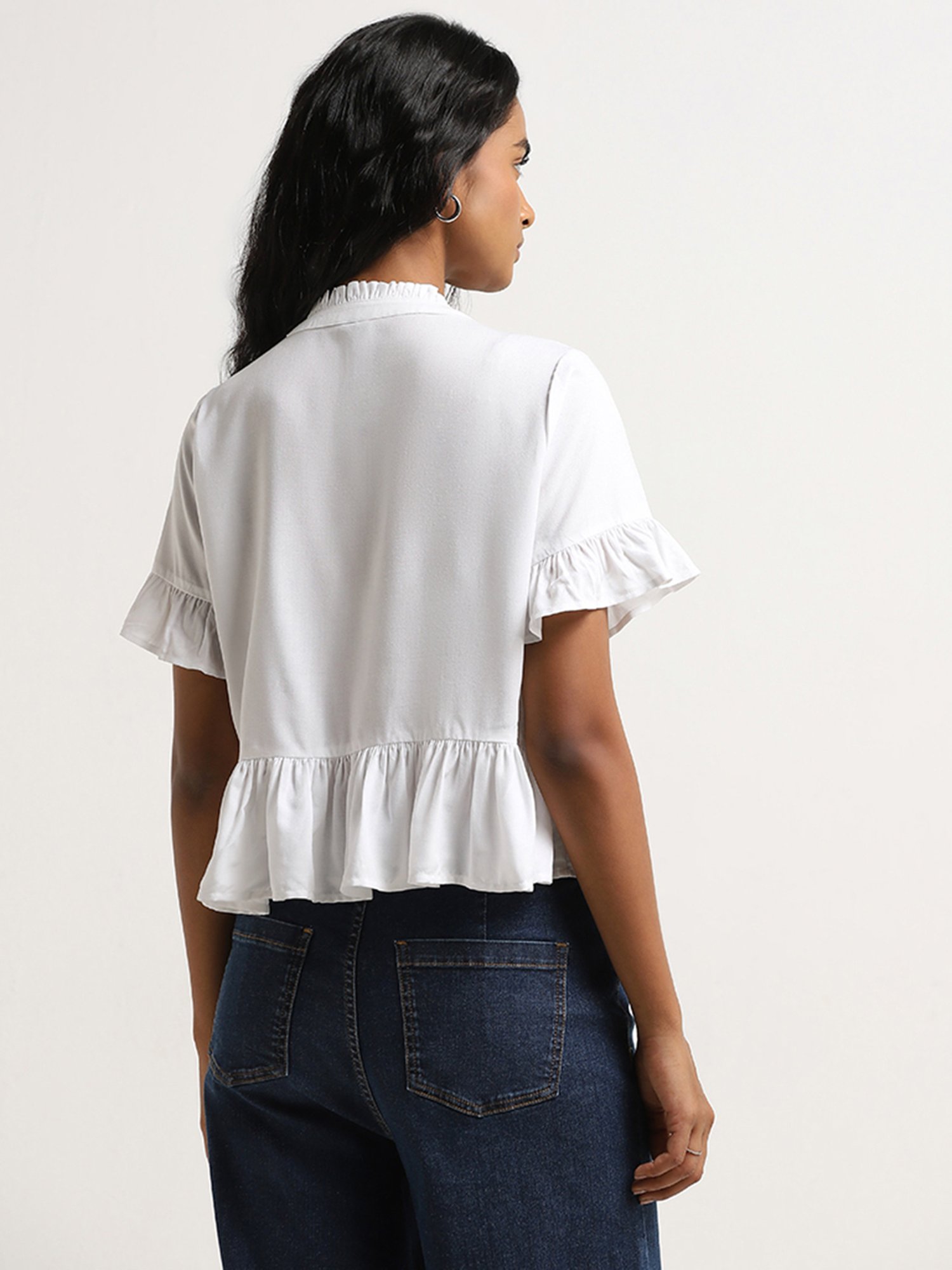 LOV by Westside White Floral Embroidered Blouse