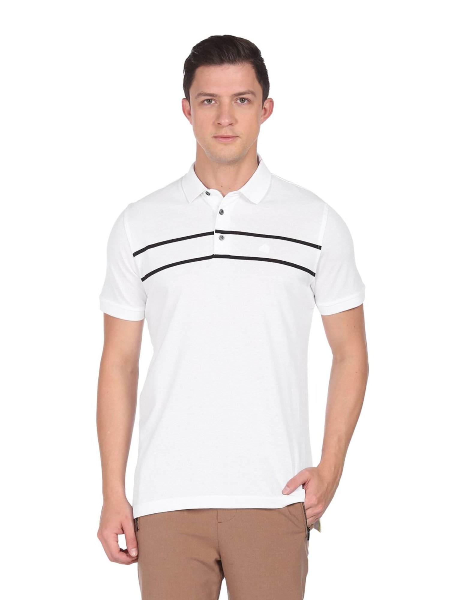 Arrow White Cotton Regular Fit Striped Polo T-Shirt