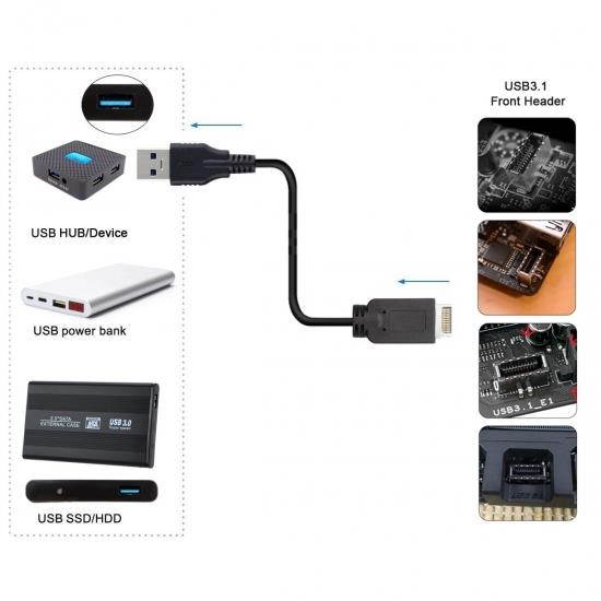 Cablecc USB 3.1 Front Panel Header to USB 3.0 Type-A Male Extension Data Cable 50cm