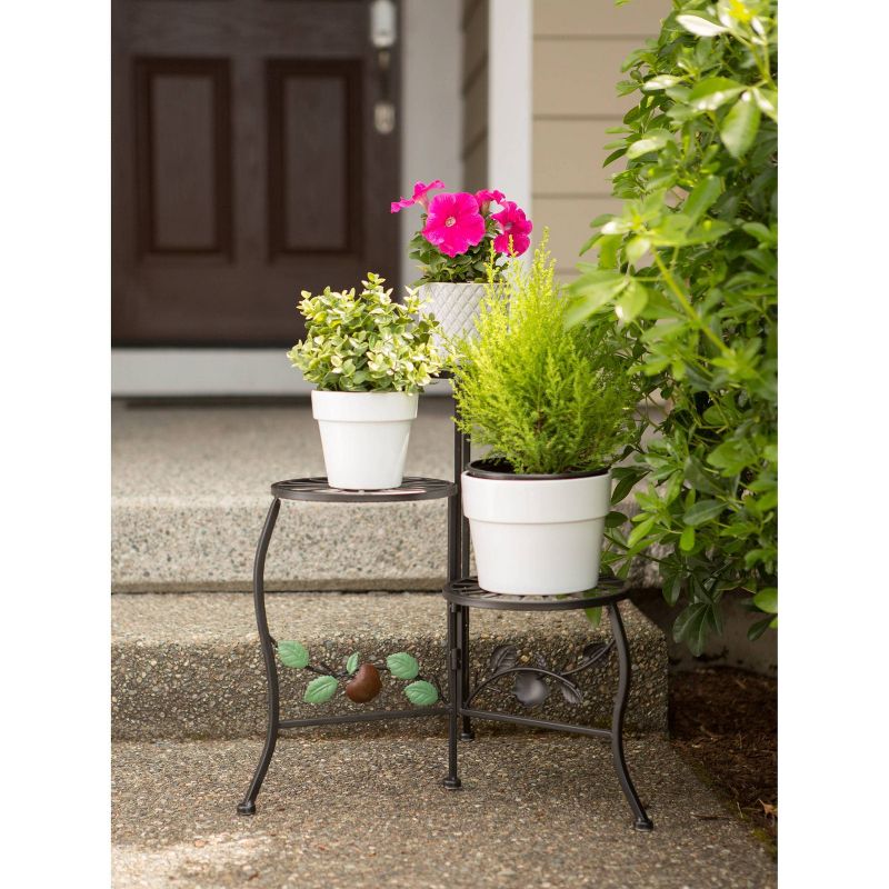 10.1" Indoor/Outdoor Iron Country Apple Plant Stand Black - Zings & Thingz
