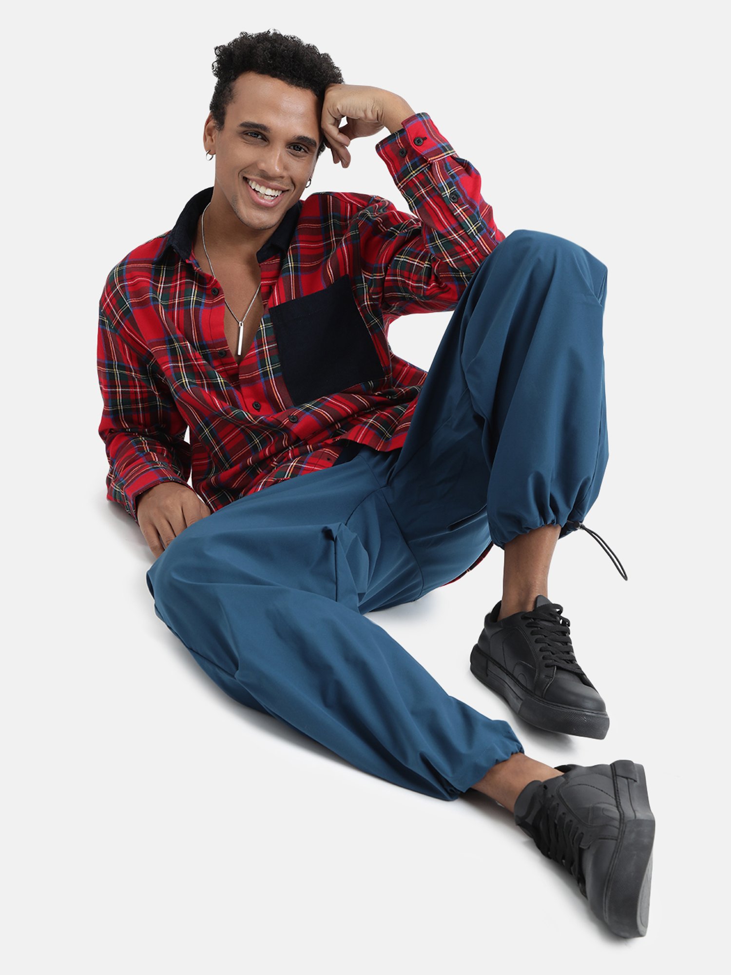 Bene Kleed Red Relaxed Fit Check Cotton Shirt