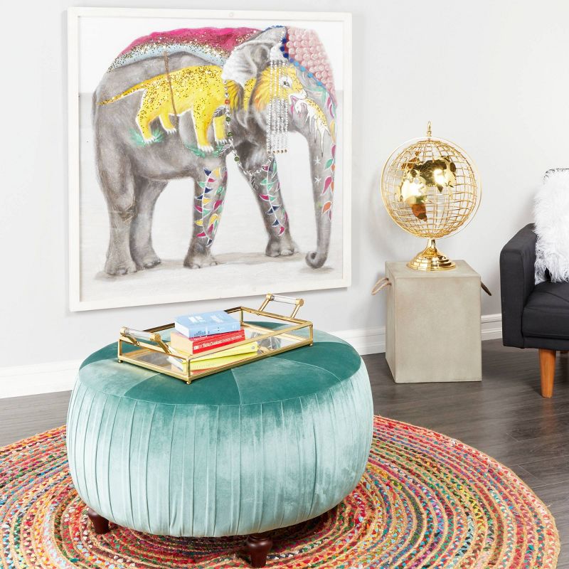 Large Round Velvet Pouf Ottoman Blue - Olivia & May