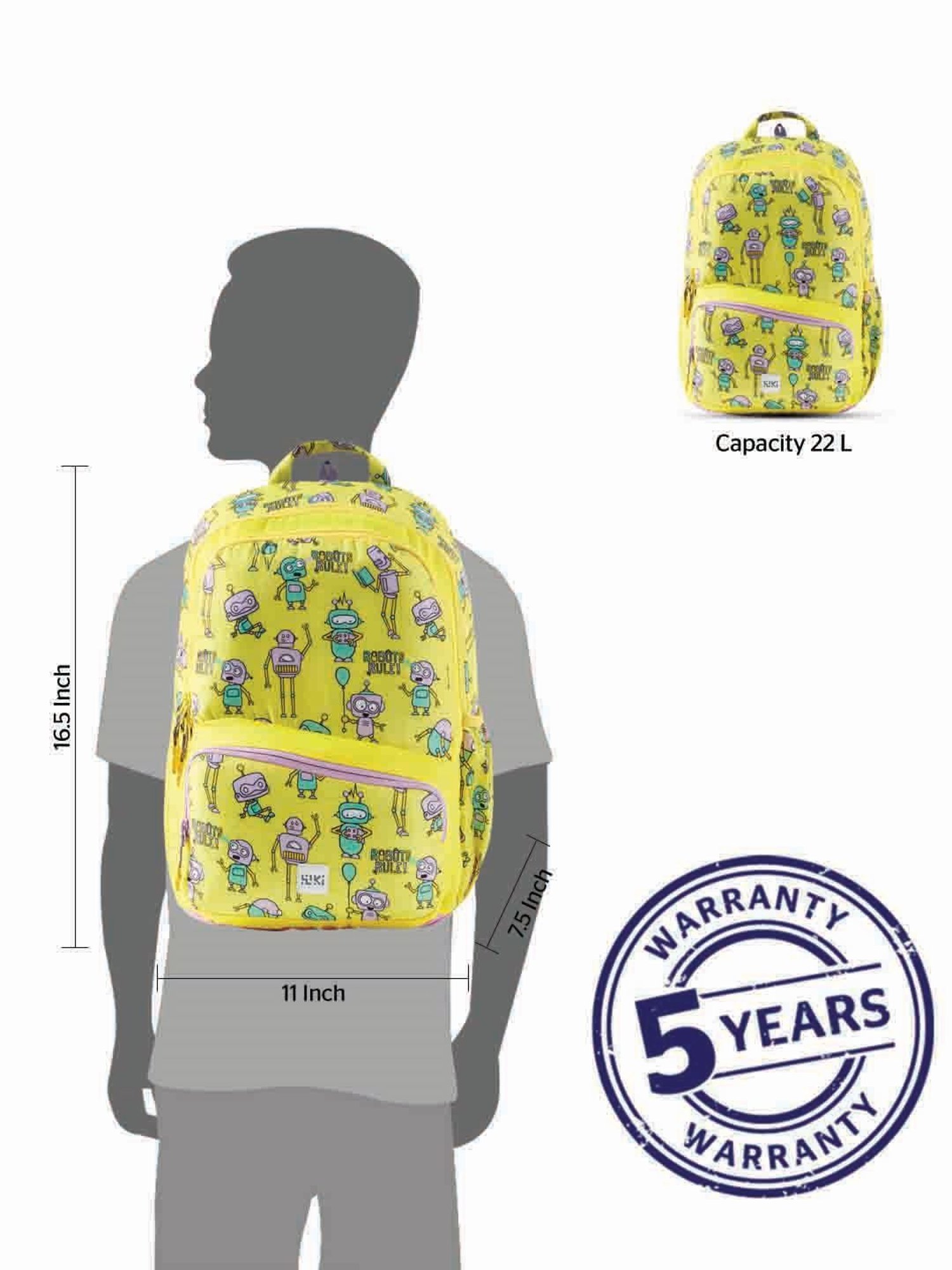 Wiki Back to School Champ 4 Yellow Polyester Printed Backpack - 22 Ltrs
