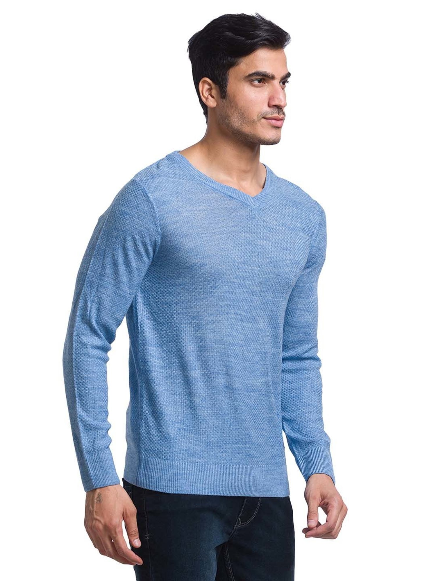 Parx Blue Regular Fit Self Design Sweater