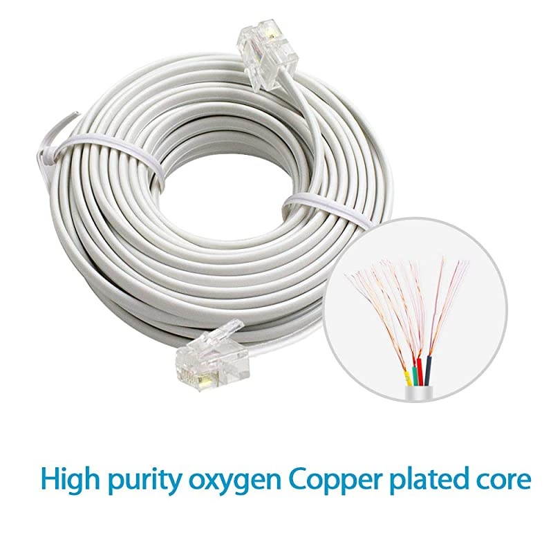 2 Pack 6M 20ft Phone Telephone Extension Cord Cable Line Wire with Standard RJ11 6P4C Plugs for Landline Telephone White