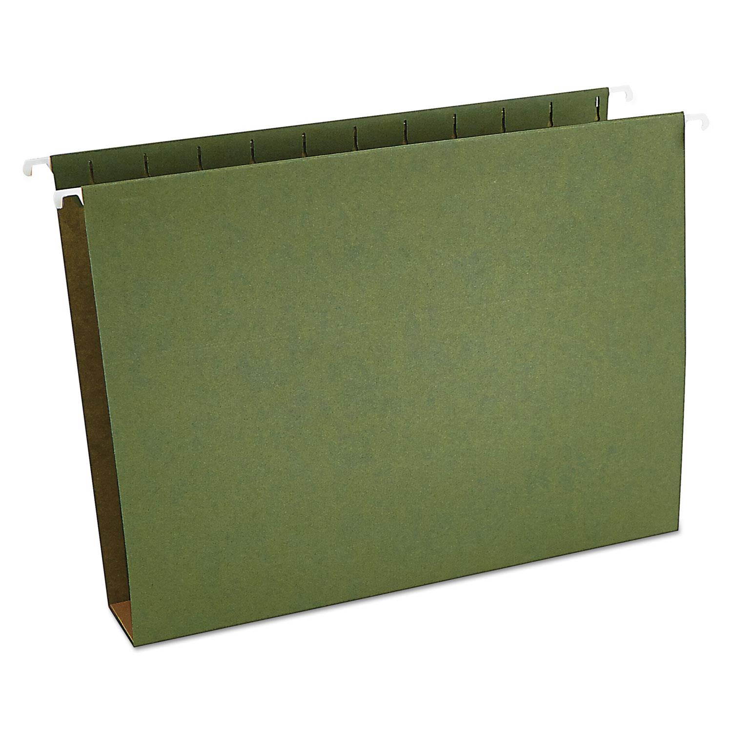 Two Inch Box Bottom Pressboard Hanging Folder, Letter, Standard Green, 25/box