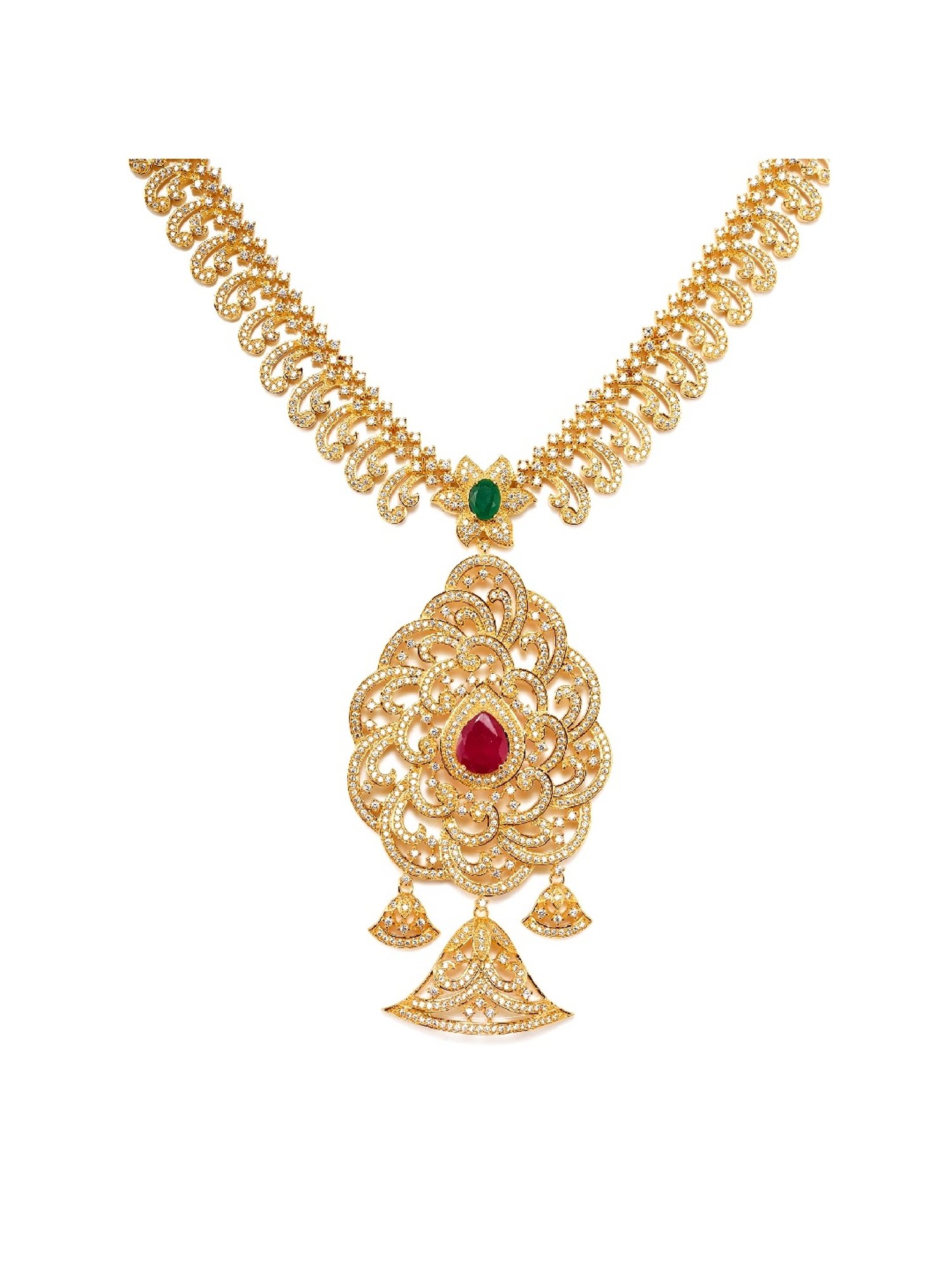 Saraf RS Jewellery Gold Plated MultiColour Stone Studded Pendant Style Neclace and Earring Set