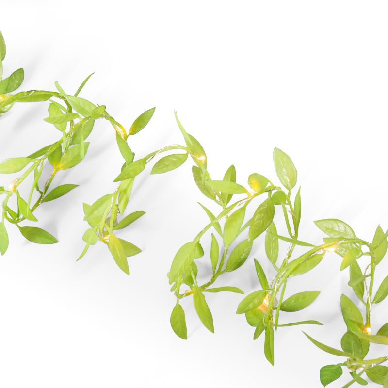 Everlasting Glow Set of Six 10 Foot Plastic Leaf Garlands with 30 Warm White LED Lights