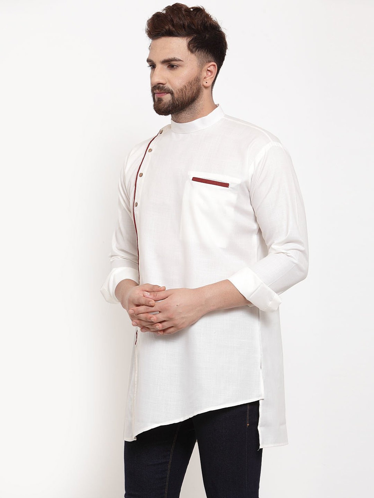 Manthan Fawn & White Regular Fit Kurta