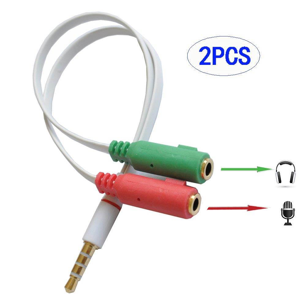 Seadream 2Pack 3.5mm 4 position to 2x 3 position 3.5mm M/F Headset Splitter Adapter,Headset adapter for headsets with separate headphone / microphone plugs (2pack white)