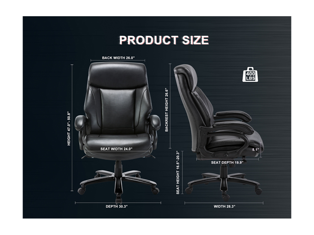 STARSPACE High Back Big & Tall 400lb Bonded Leather Office Chair Large Executive Desk Computer Swivel Chair - Adjustable Tilt Angle, Thick Padding and Ergonomic Design for Lumbar Support
