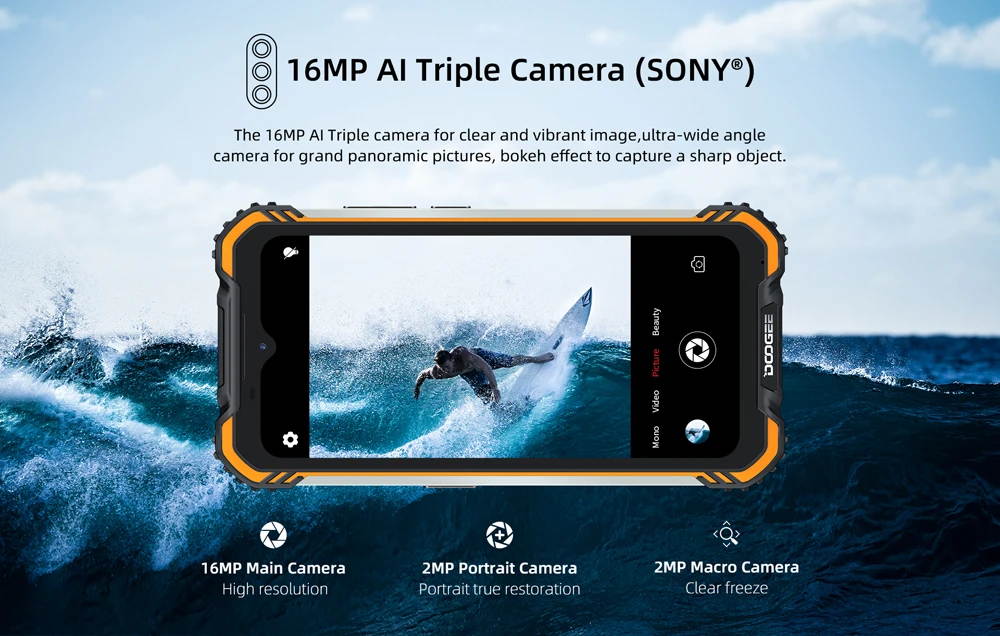 DOOGEE S58 Pro Global Version 5.71 inch IP68/IP69K Waterproof NFC 5180mAh Android 10 16MP AI Triple Rear Camera 6GB 64GB Helio P22 4G Smartphone