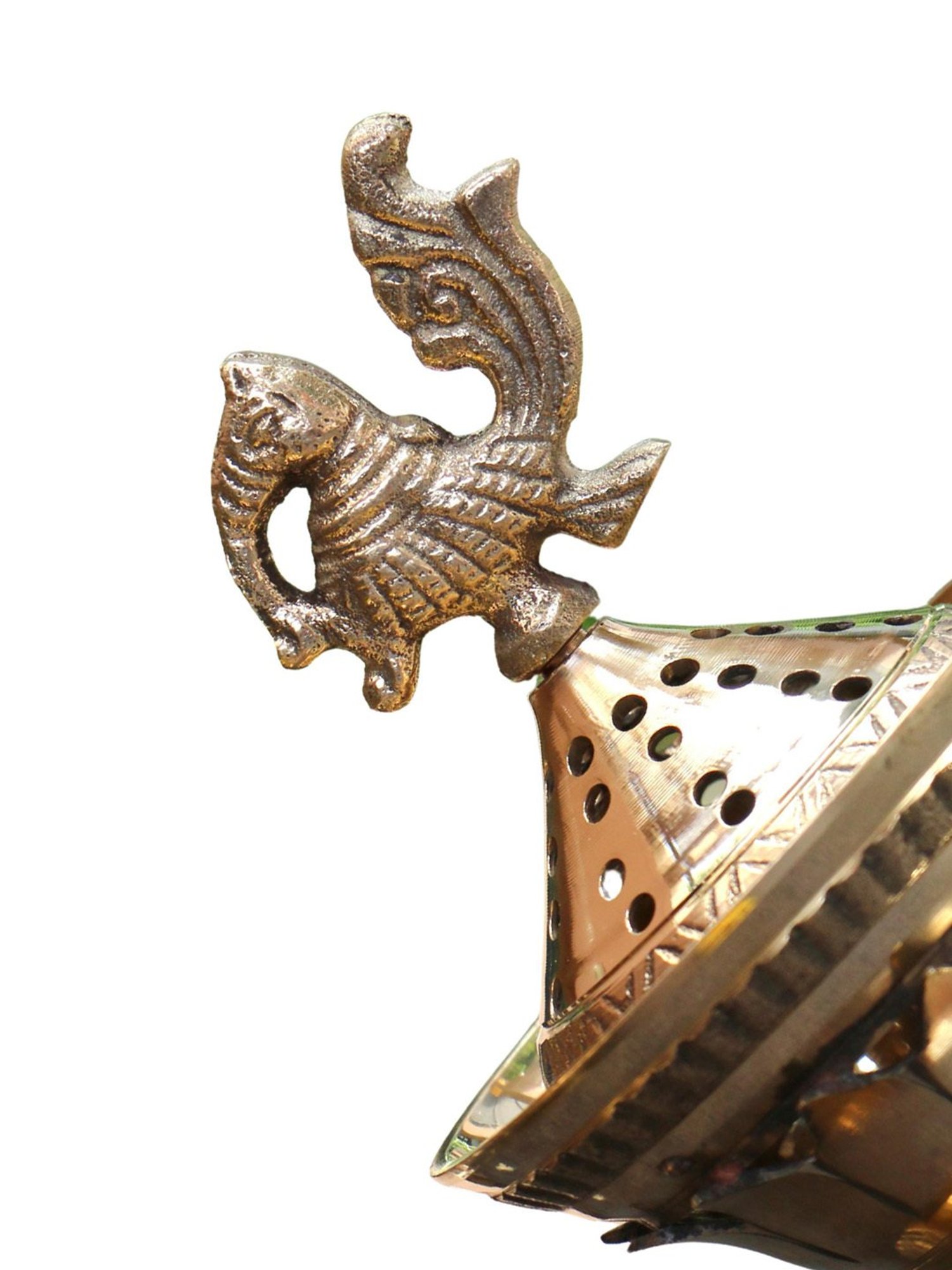 Ambi Lotus Base Peacock Top Brass Dhuni Loban Sambrani Incense Burner (Small)
