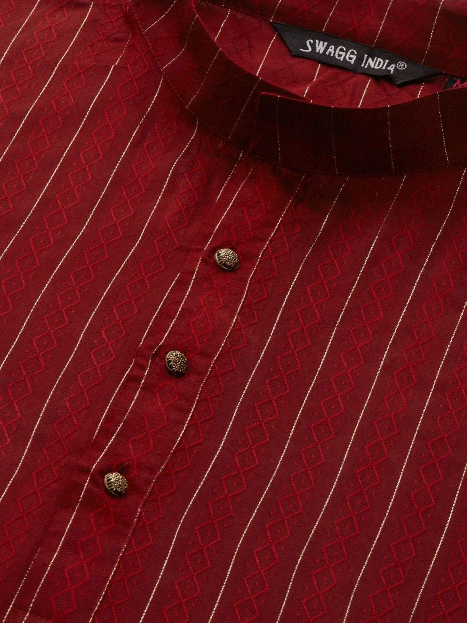 SWAGG INDIA Maroon Regular Fit Self Pattern Kurta