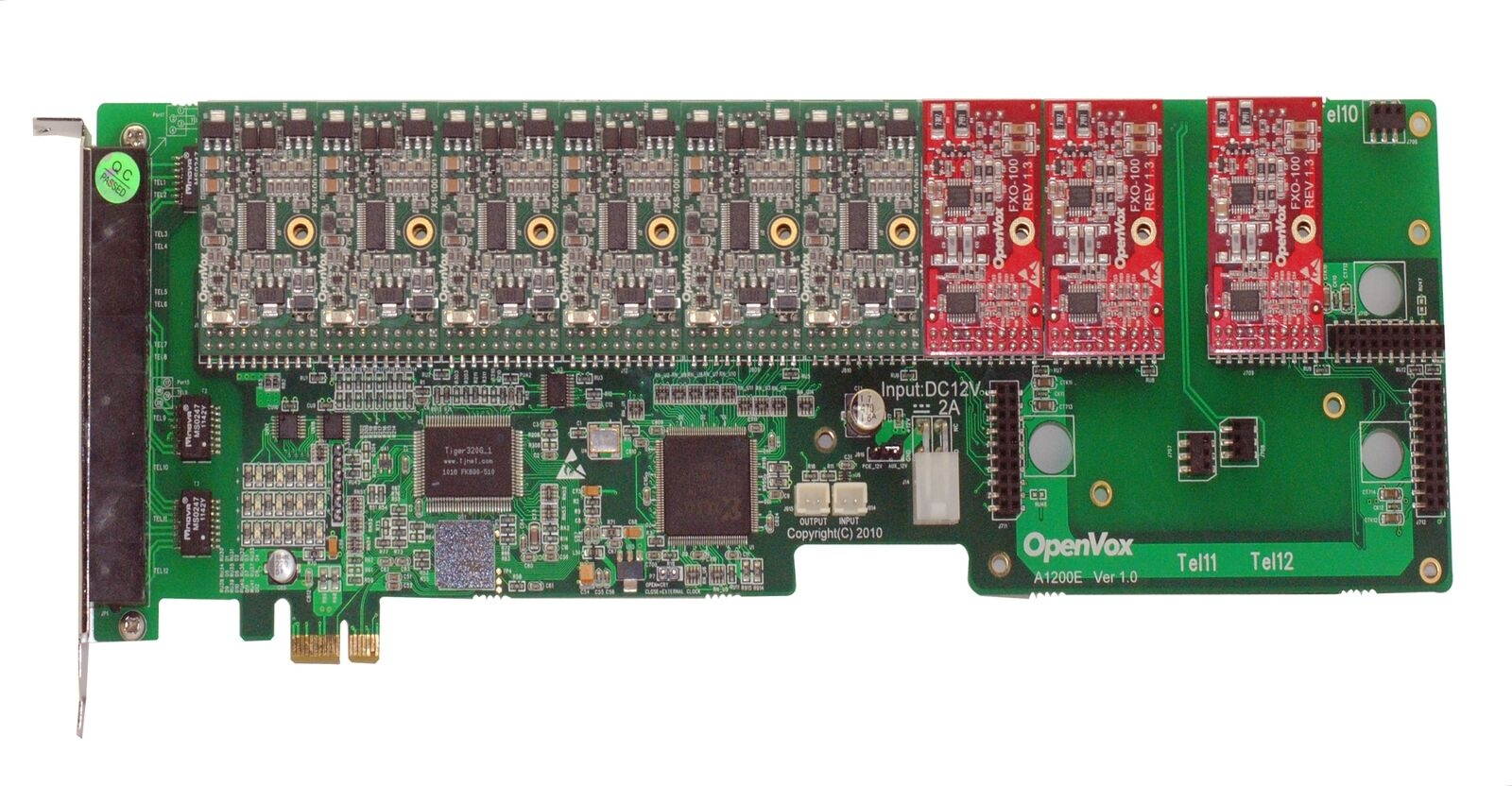 OpenVox A1200E0603 12 Port Analog PCI-E Base Card, + 6 FXS + 3 FXO