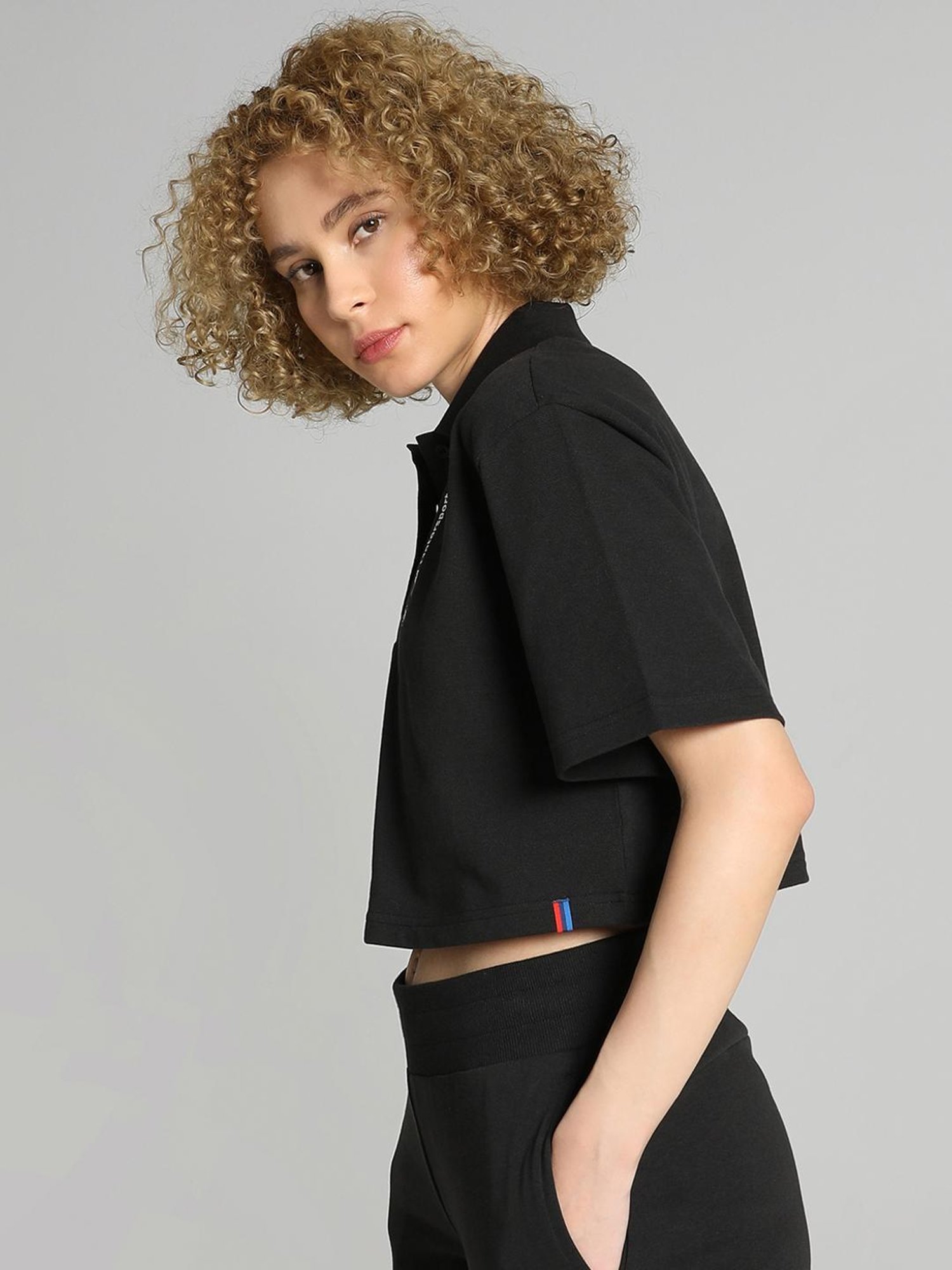 Puma Black Cotton Logo Print T-Shirt