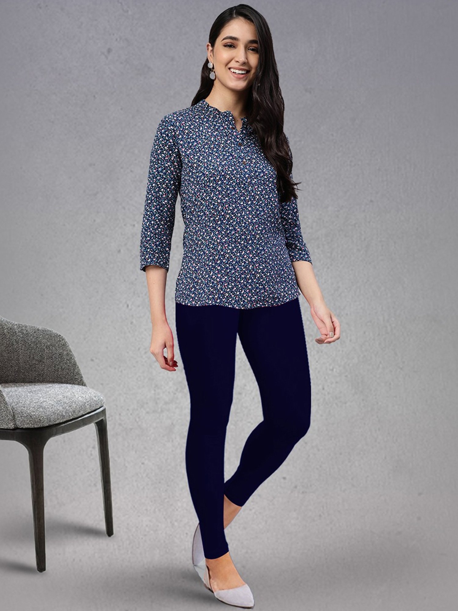 Lyra Navy Cotton Ankle Length Leggings