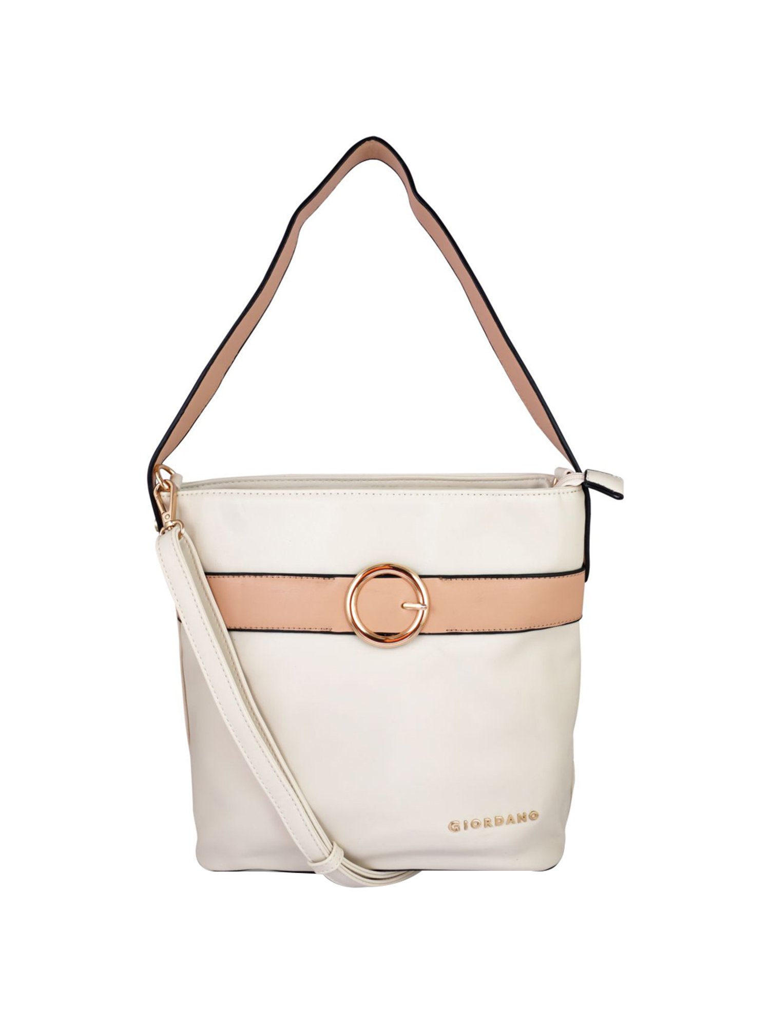 Giordano Beige & Peach Paneled Medium Hobo Shoulder Handbag