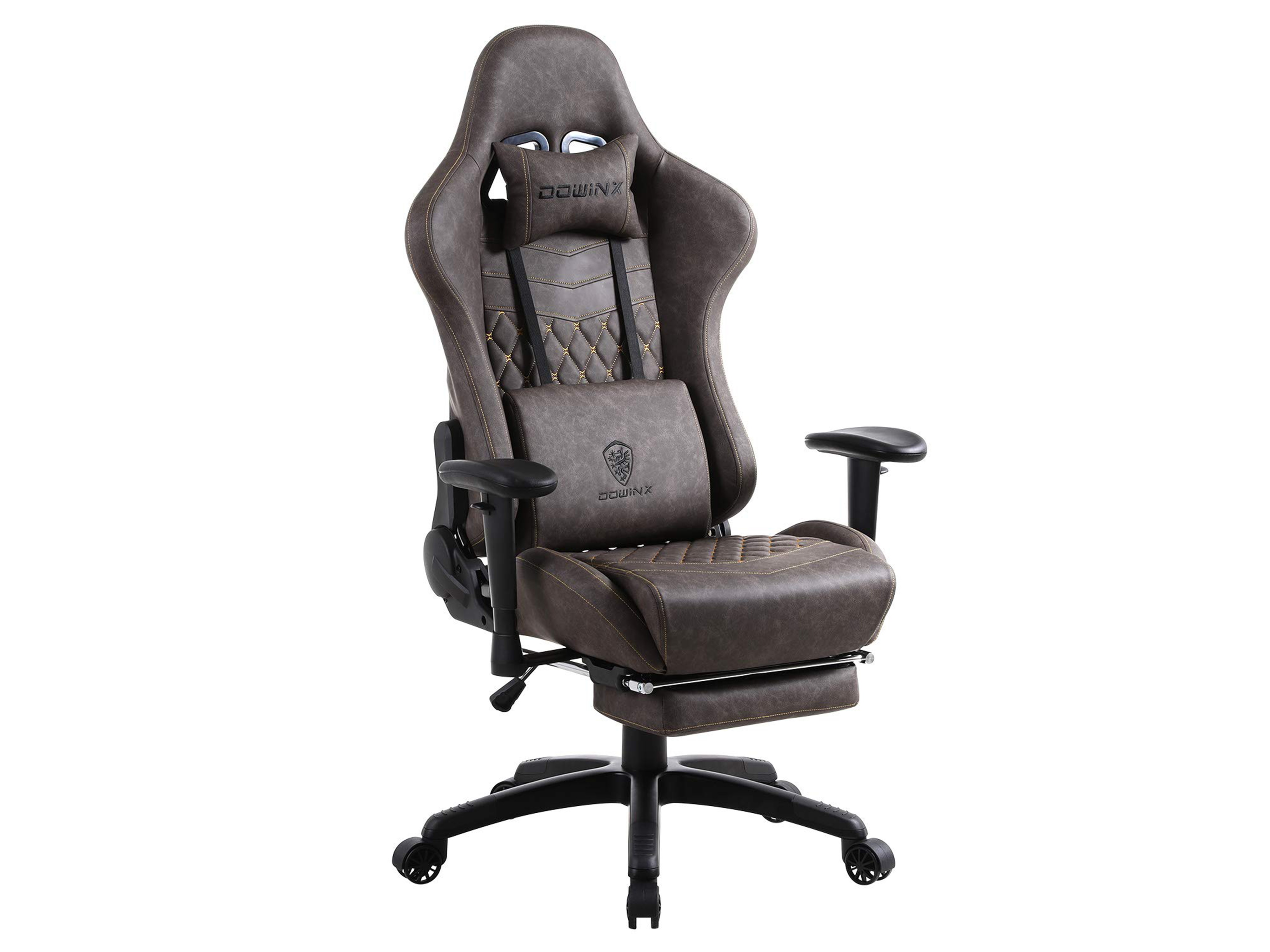 Dowinx Gaming Chair Ergonomic Retro Style Recliner with Massage Lumbar Support Office Armchair for Computer PU Leather with Retractable Footrest Grey