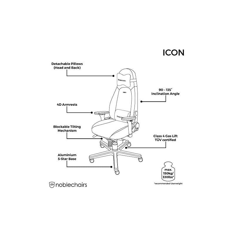 ICON Gaming Chair - Office Chair - Desk Chair - PU Faux Leather - Black/Blue