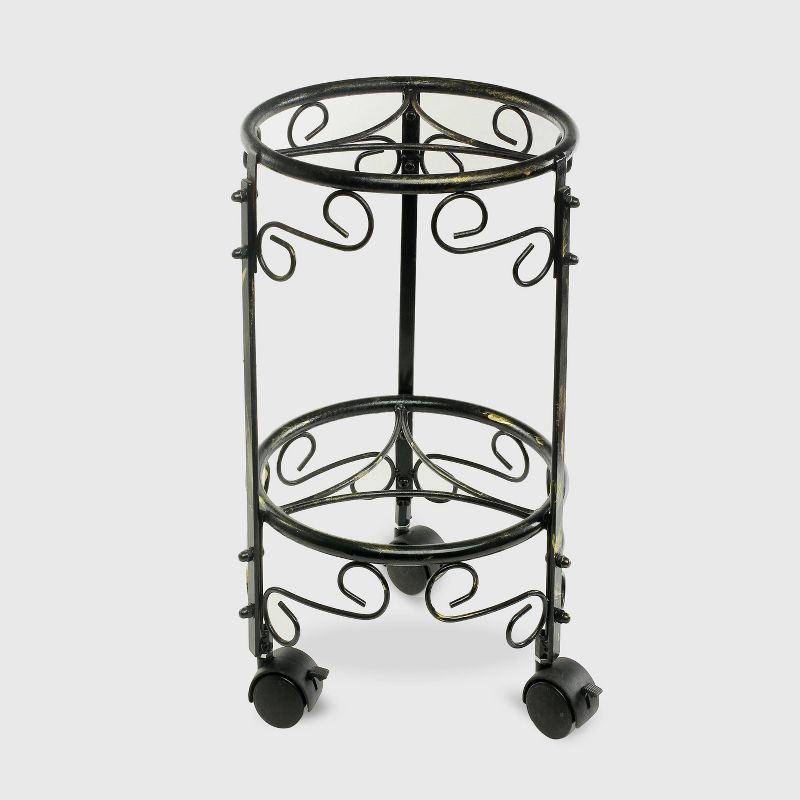 2 Tier Iron Plant Stand With Wheels Black/Gold - Ore International