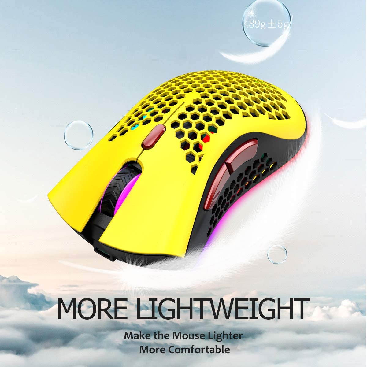 Gaming Mice Wireless Lightweight Gaming Mouse Honeycomb with 7 Button Multi RGB Backlit Perforated Ergonomic Shell Optical Sensor Adjustable DPI Rechargeable 800mAh Battery USB Receiver for PC Laptop