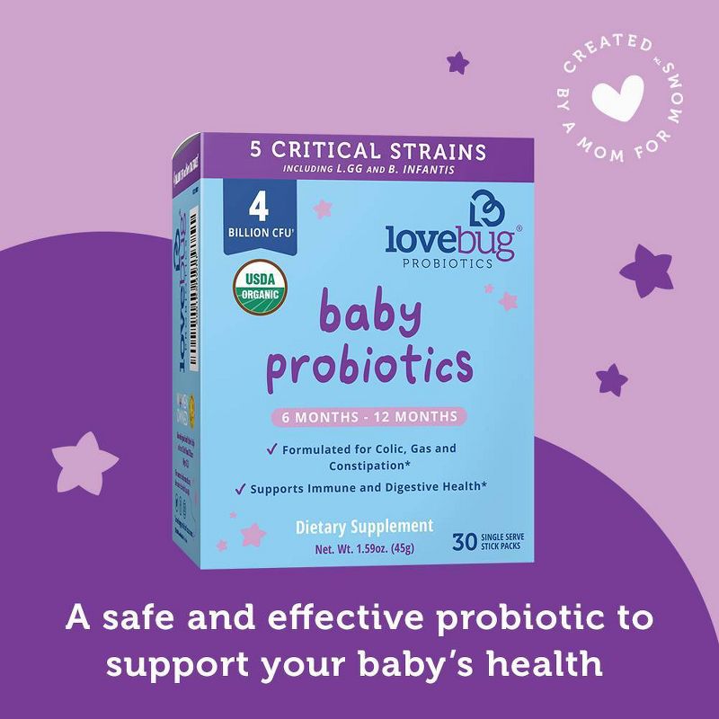 LoveBug Probiotics Tiny Tummies 30pk Infant & Baby Probiotic Supplements for 6-12 Months