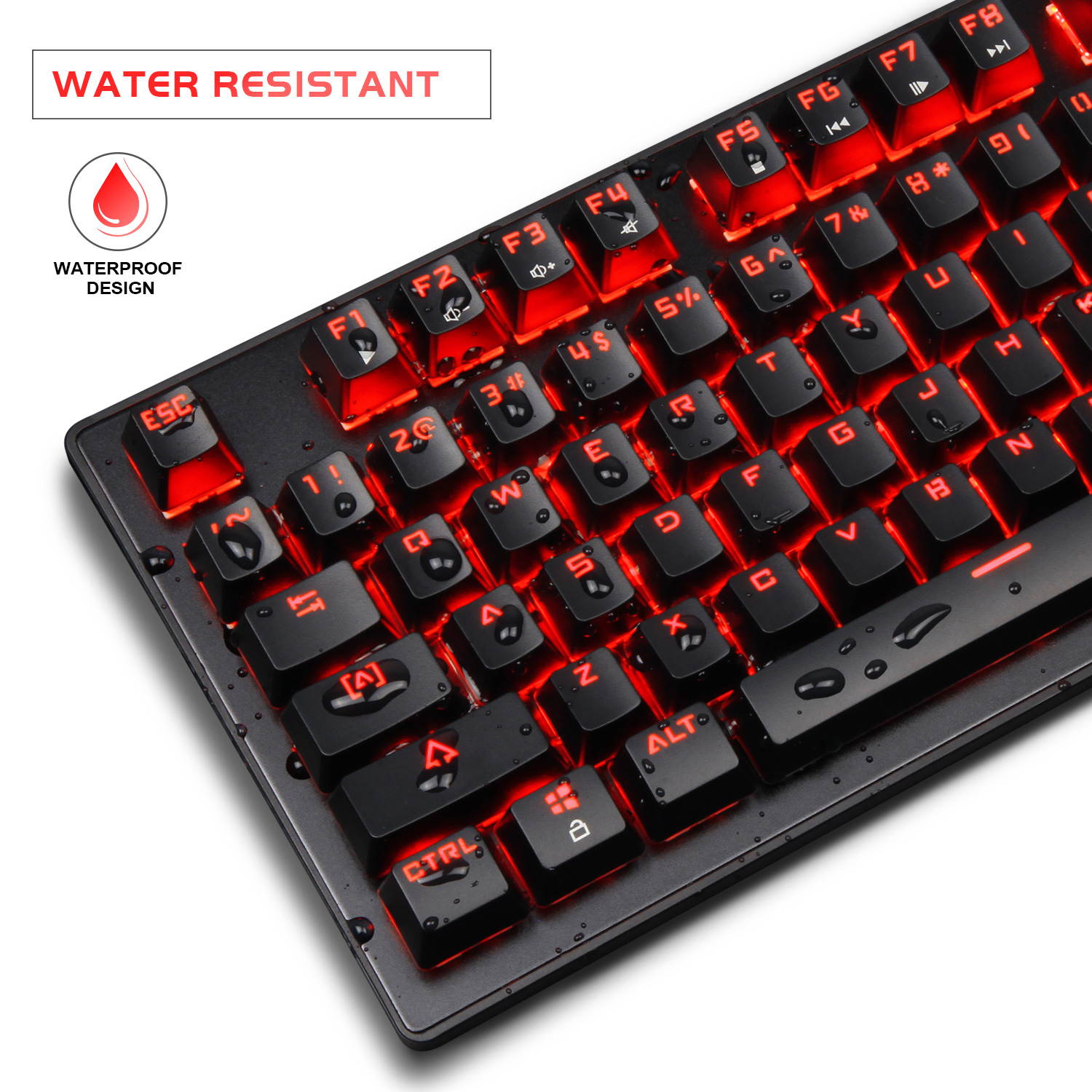 MK1 PC Mechanical Gaming Keyboards - Red LED Backlit Mechanical Keyboard - USB Mechanical Computer Keyboard Wired Blue Switches for MAC/PC Gamers(Black)