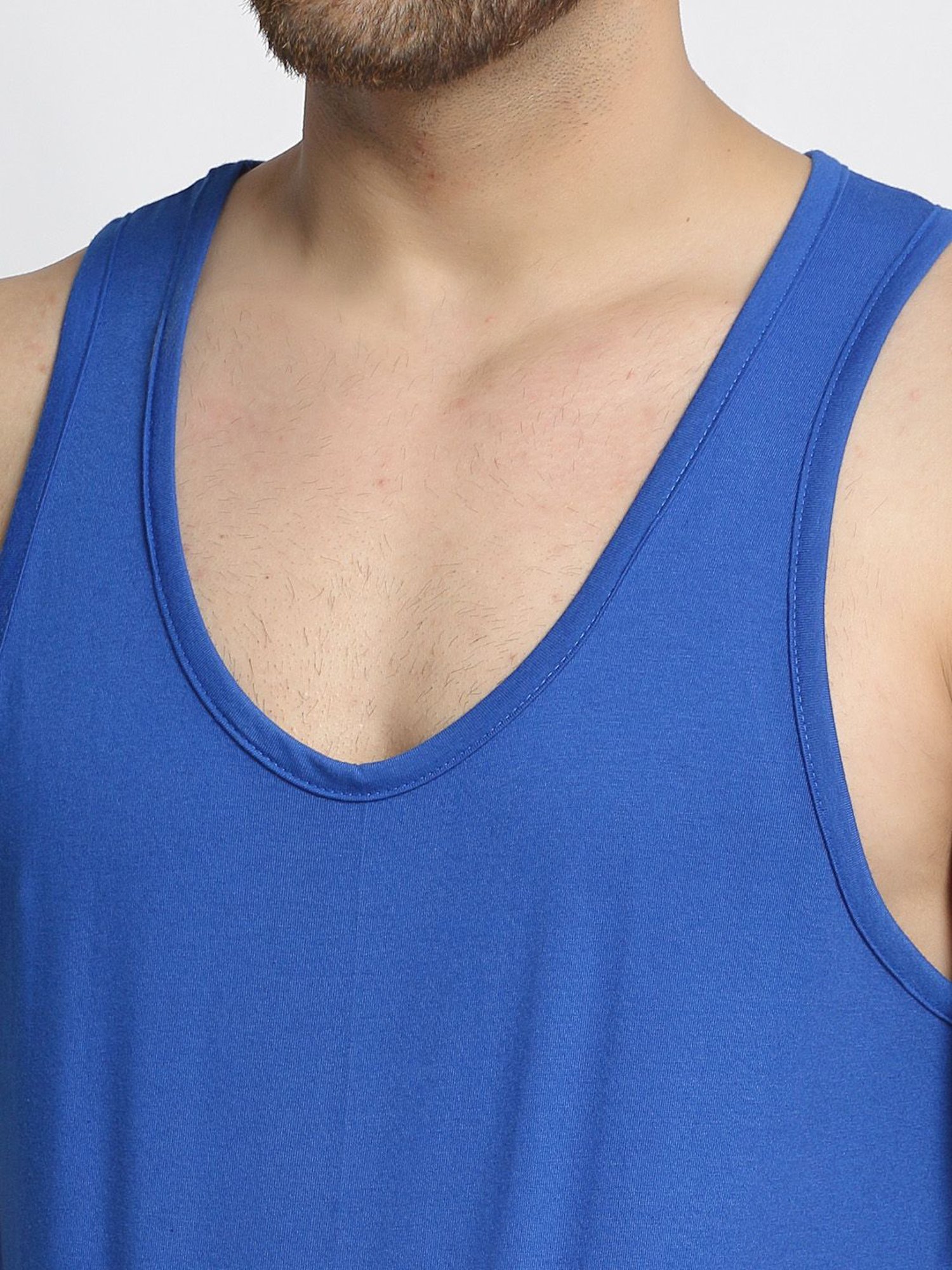 Friskers Blue Cotton Slim Fit Vest