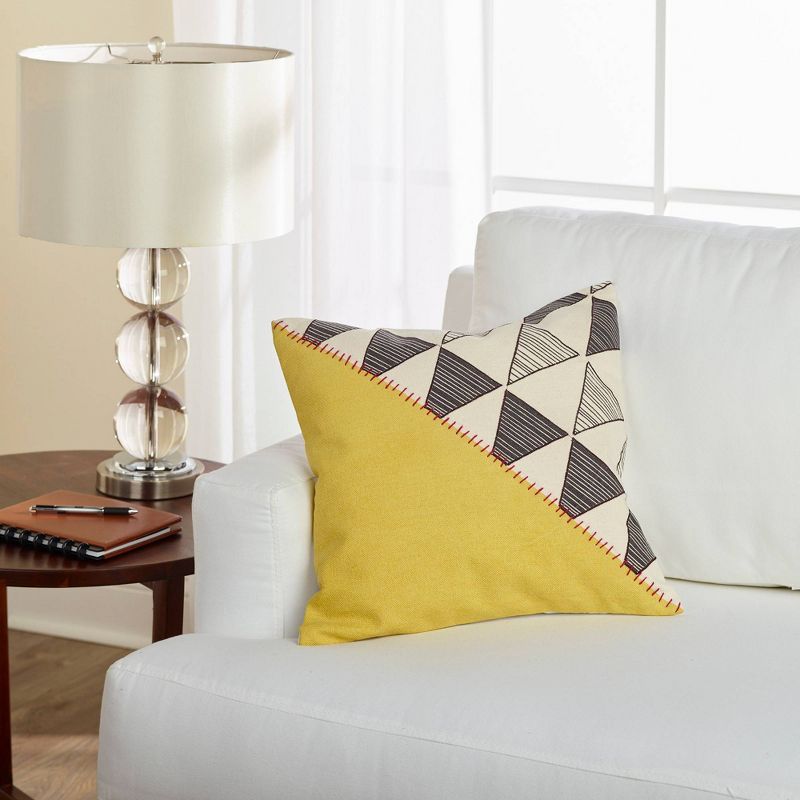 18"x18" Triangle Print with Embroidery Throw Pillow Yellow - Sure Fit