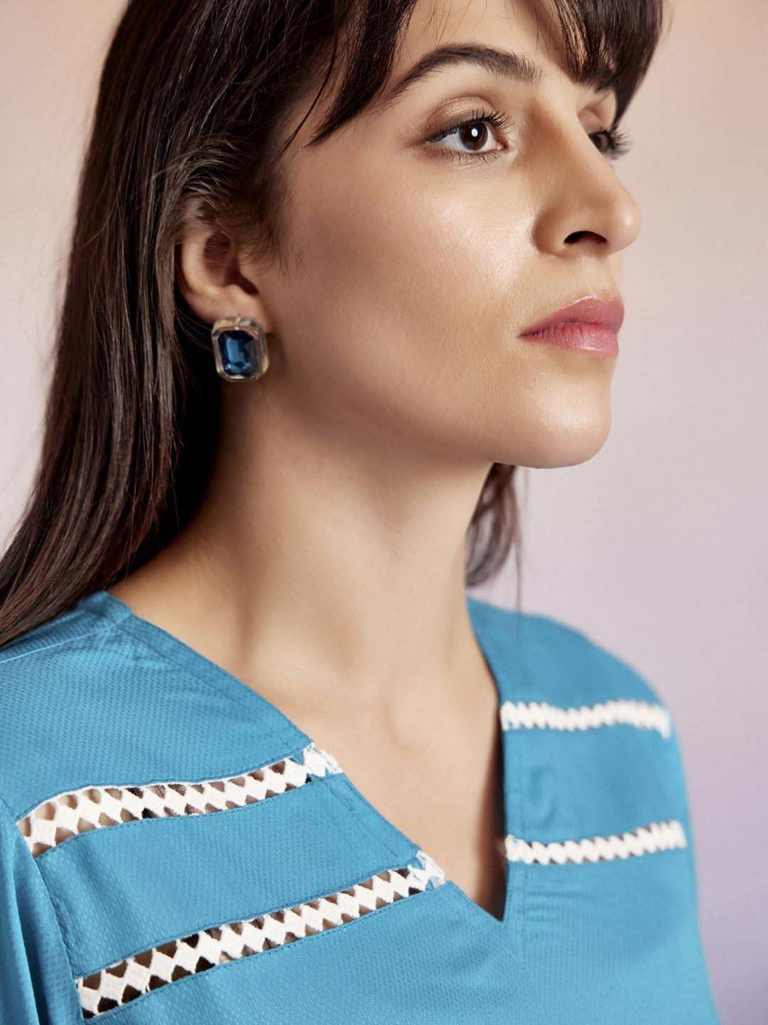 Jaipur Kurti Turquoise Self Pattern Top