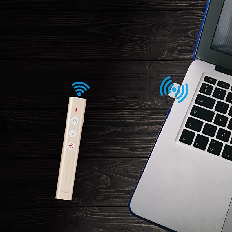 Aluminum 24G Rechargeable Wireless Presenter Remote Clicker with Red Pointer Mac Keynote and Windows PowerPoint PPT Clicker Office Presentation Pointer Gold