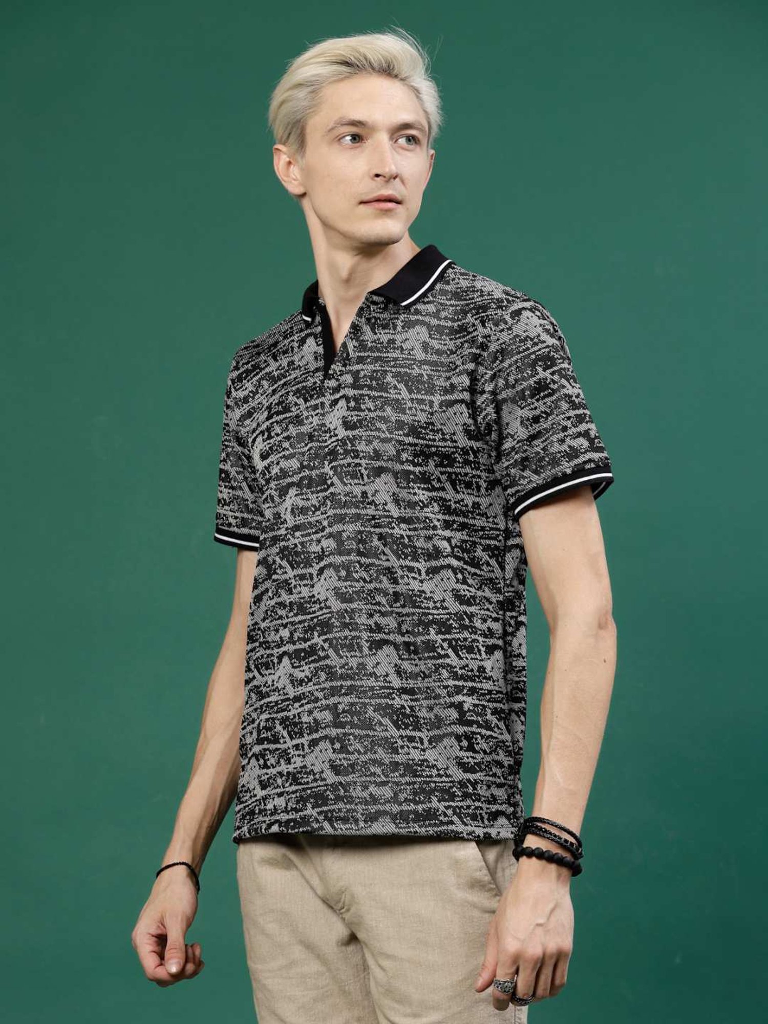 Rigo Grey Slim Fit Printed Polo T-Shirt