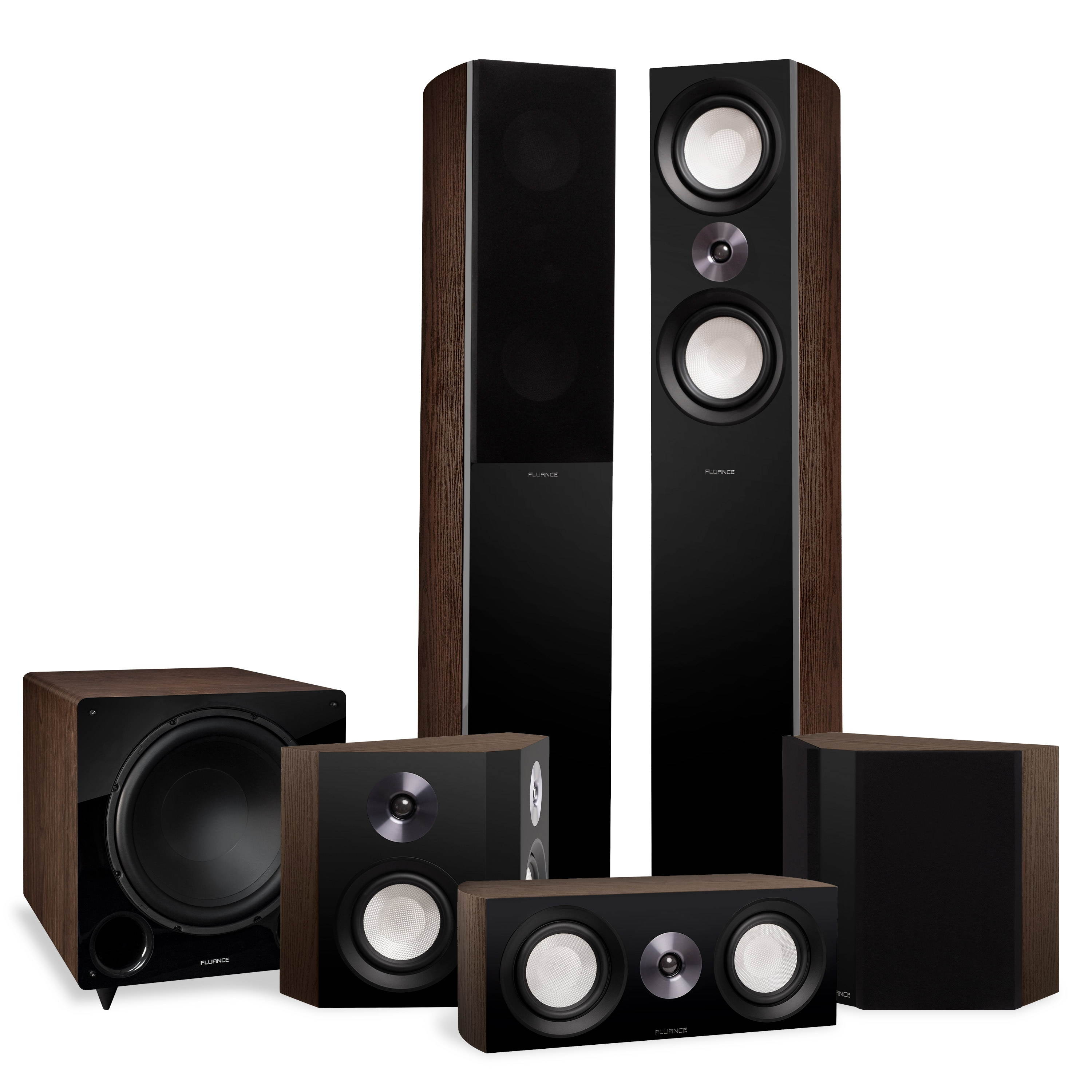 Fluance Reference Surround Sound Home Theater 5.1 Channel Speaker System including 3-Way Floorstanding Towers, Center Channel, Bipolar Speakers and DB12 Subwoofer - Natural Walnut (X851WB)