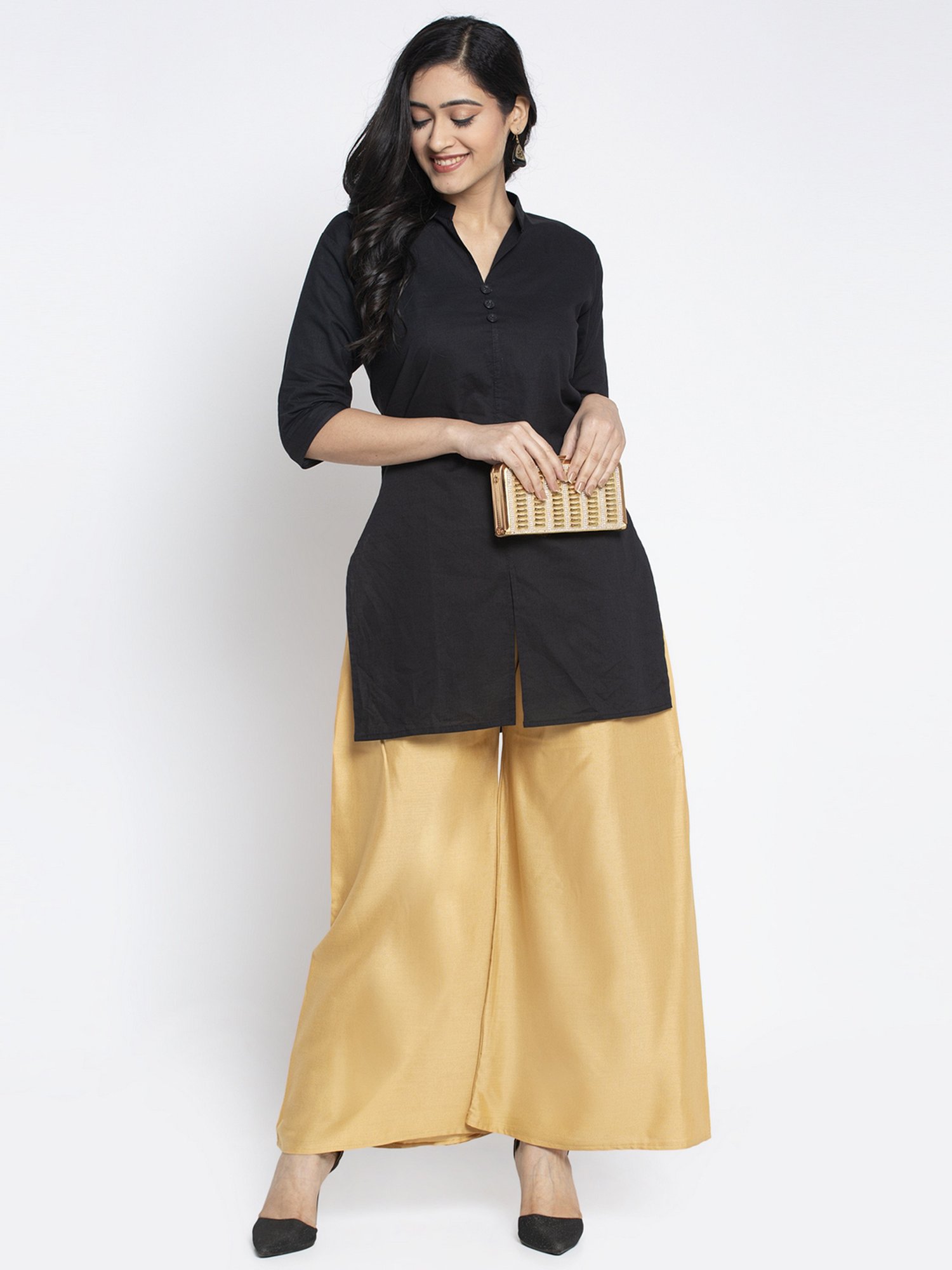 Gracit Beige & Green Rayon Palazzos - Pack of 2