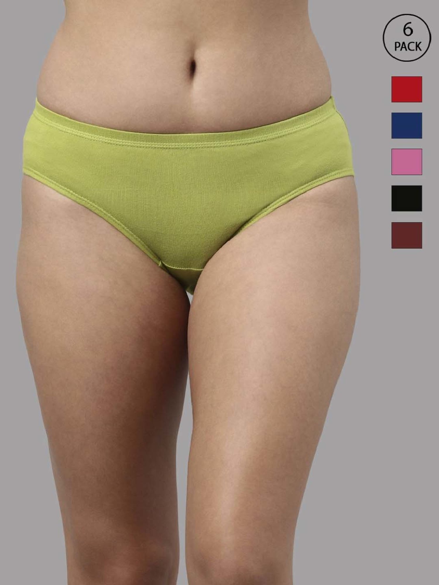 FEELINGS Green & Pink Cotton Plain Hipster Panties - Pack of 6