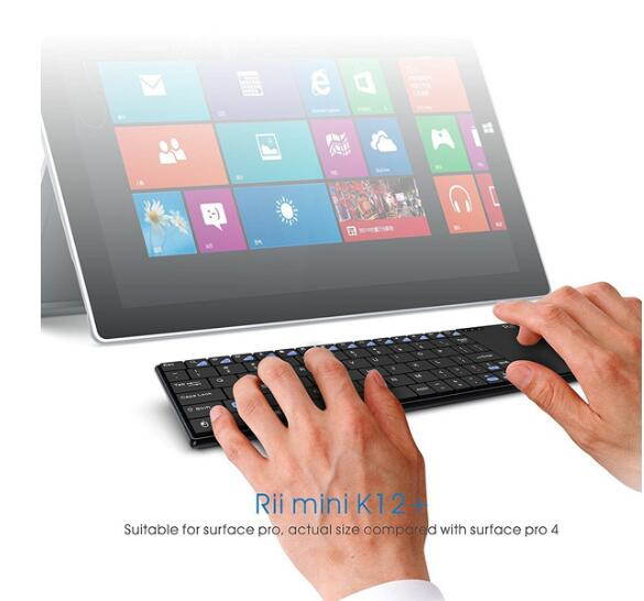 Rii Mini K12+ Stainless Steel cover wireless keyboard with large built-in touchpad and rechargable Li-ion Battery for PC, Laptop, Raspberry PI 2, Smart TV, IPTV, Android Box.